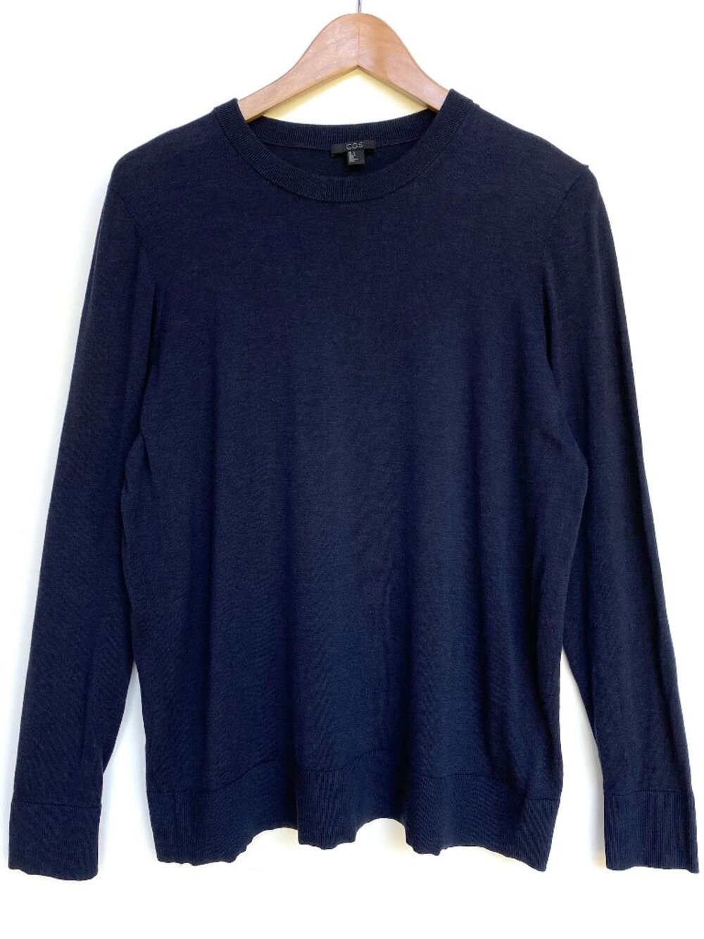 COS Knitted Silk Cotton Long Sleeve Crew Neck Navy Size L